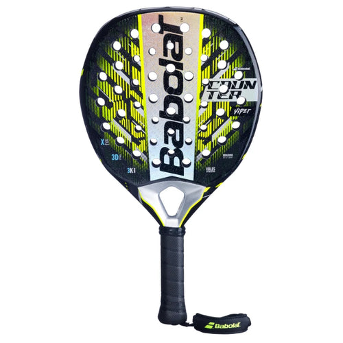 Raquette de padel Babolat Counter Viper 2.5 2025, forme ronde, noir et jaune, fond blanc